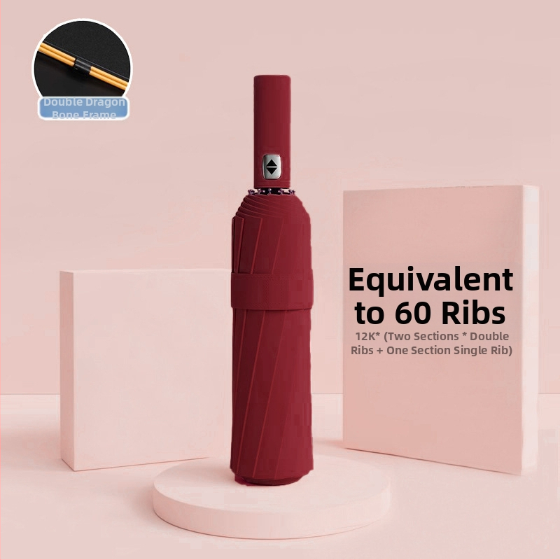 Automatīvais salokāmais lietussargs vīriešiem un sievietēm, dubulta saules un lietus izmantošana, pastiprināts ar 12 ribām no tērauda, UPF > 50.