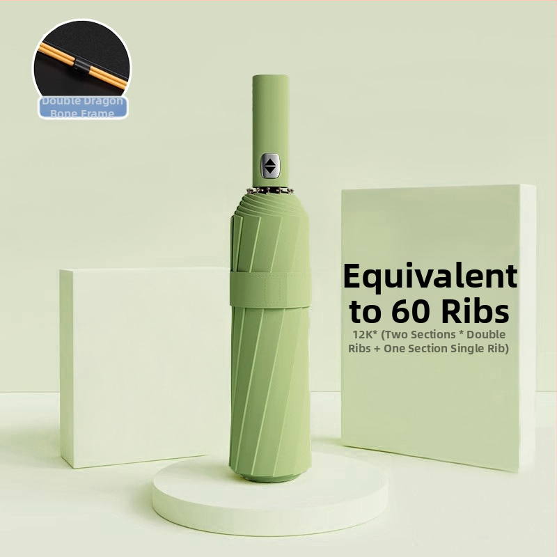 Automatīvais salokāmais lietussargs vīriešiem un sievietēm, dubulta saules un lietus izmantošana, pastiprināts ar 12 ribām no tērauda, UPF > 50.