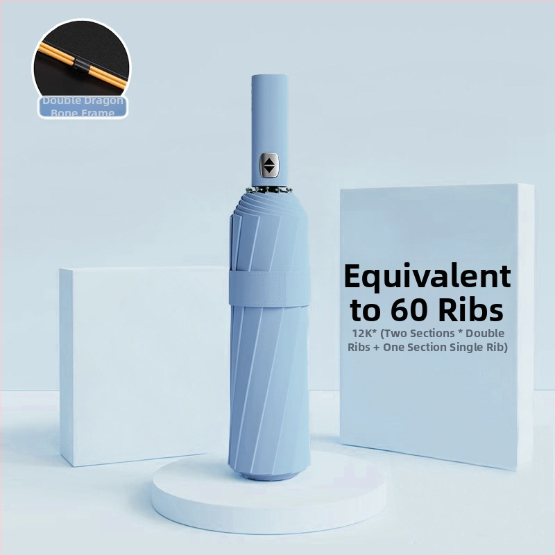 Automatīvais salokāmais lietussargs vīriešiem un sievietēm, dubulta saules un lietus izmantošana, pastiprināts ar 12 ribām no tērauda, UPF > 50.