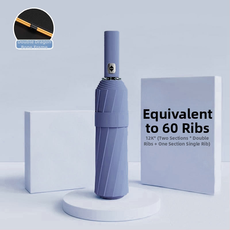 Automatīvais salokāmais lietussargs vīriešiem un sievietēm, dubulta saules un lietus izmantošana, pastiprināts ar 12 ribām no tērauda, UPF > 50.