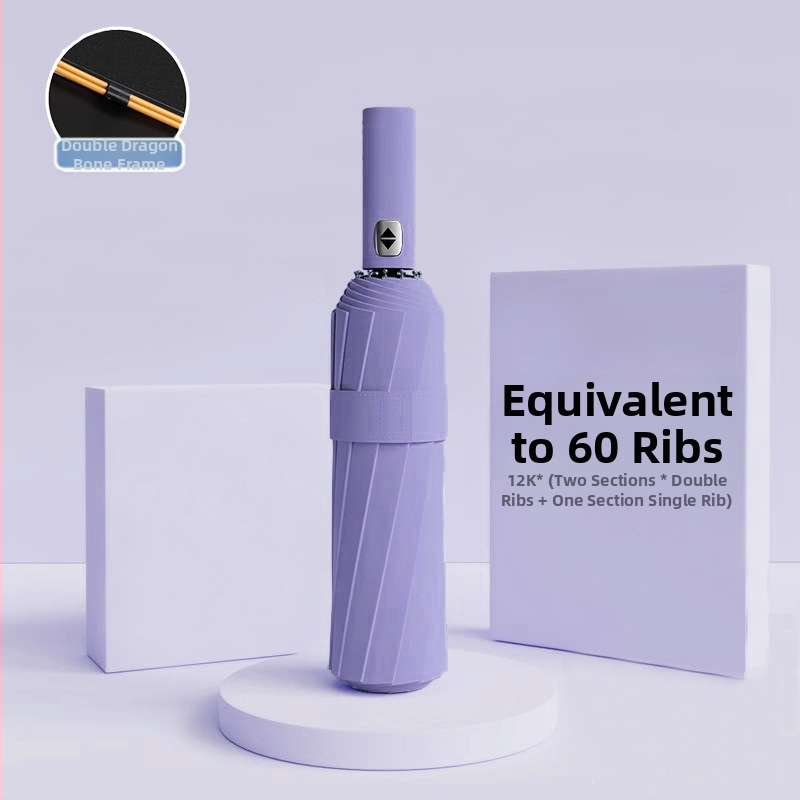 Automatīvais salokāmais lietussargs vīriešiem un sievietēm, dubulta saules un lietus izmantošana, pastiprināts ar 12 ribām no tērauda, UPF > 50.