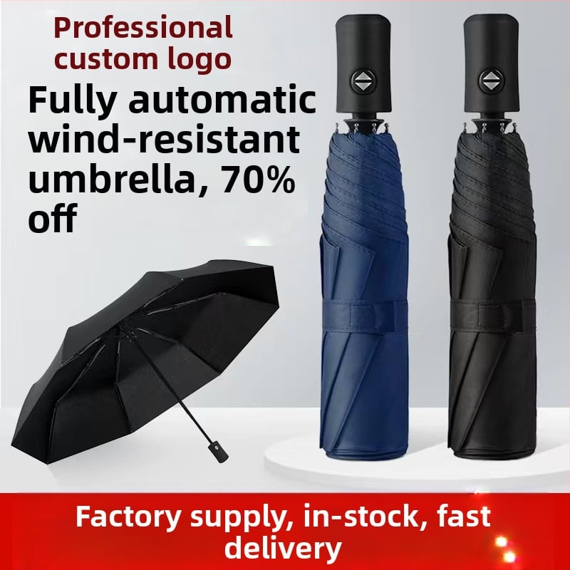 8-ágú szélálló, háromrészes automata napernyő egyedi logóval, 210T vászon