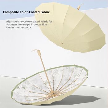 Ομπρέλα ήλίου με 16 βέργες, χειροκίνητο άνοιγμα, UV προστασία UPF 50+, βέργες από κράμα, λαβή από σκληρό ξύλο