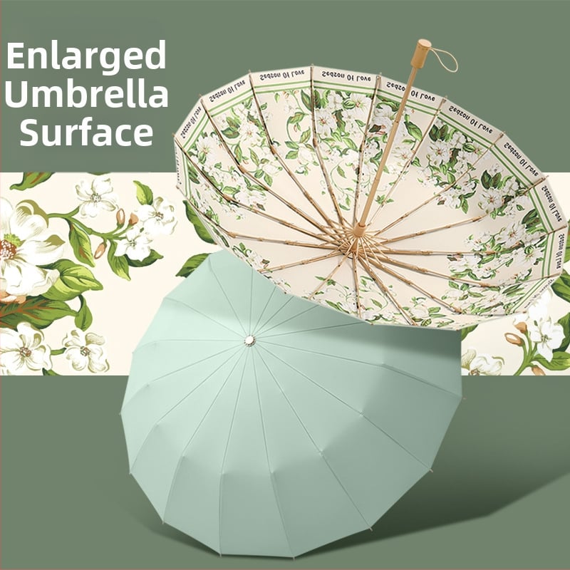 Ομπρέλα ήλίου με 16 βέργες, χειροκίνητο άνοιγμα, UV προστασία UPF 50+, βέργες από κράμα, λαβή από σκληρό ξύλο