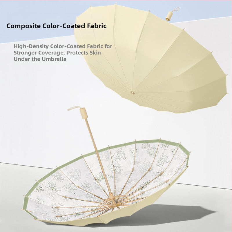 Слънчев чадър с 16 кости, ръчно отваряне, UPF над 50, алуминиеви ребра, дървена дръжка