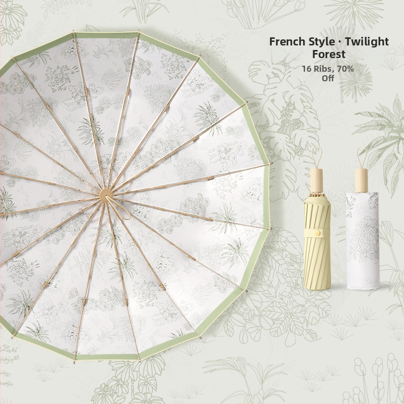 Ομπρέλα ήλίου με 16 βέργες, χειροκίνητο άνοιγμα, UV προστασία UPF 50+, βέργες από κράμα, λαβή από σκληρό ξύλο