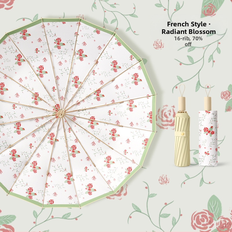 Ομπρέλα ήλίου με 16 βέργες, χειροκίνητο άνοιγμα, UV προστασία UPF 50+, βέργες από κράμα, λαβή από σκληρό ξύλο