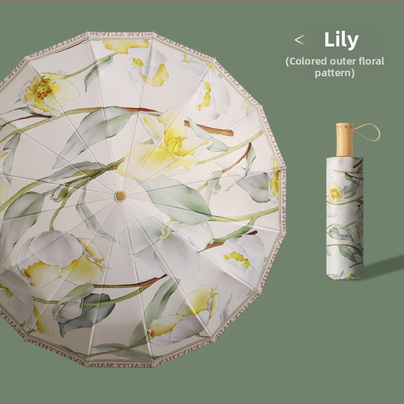 Ομπρέλα ήλίου με 16 βέργες, χειροκίνητο άνοιγμα, UV προστασία UPF 50+, βέργες από κράμα, λαβή από σκληρό ξύλο