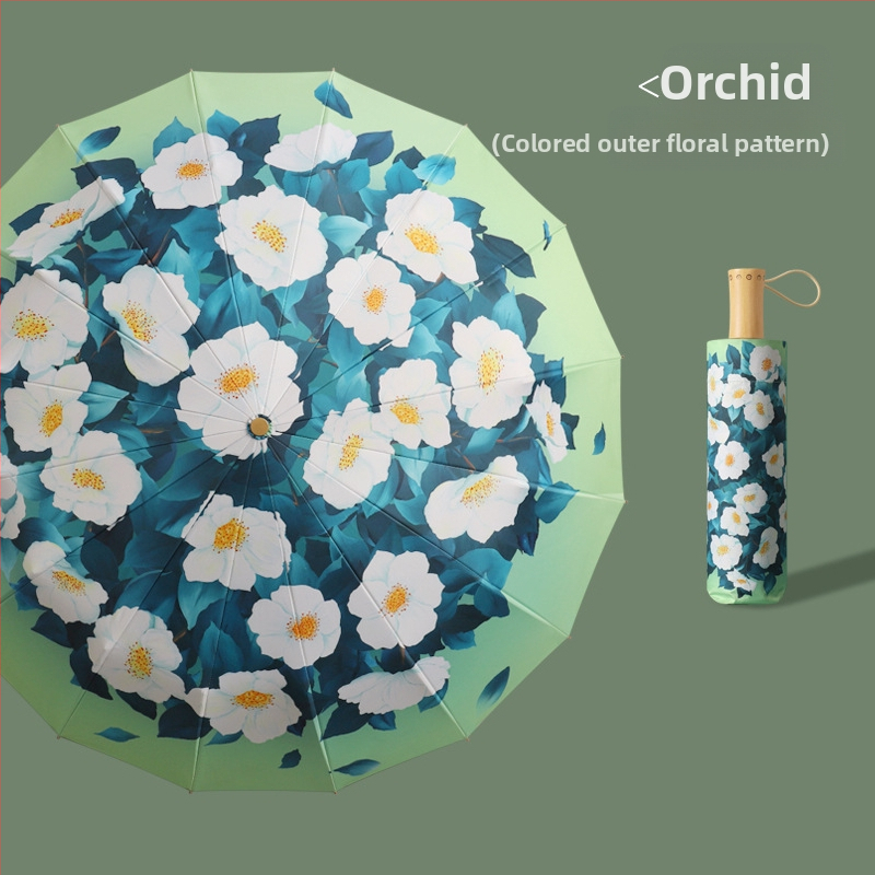 Ομπρέλα ήλίου με 16 βέργες, χειροκίνητο άνοιγμα, UV προστασία UPF 50+, βέργες από κράμα, λαβή από σκληρό ξύλο