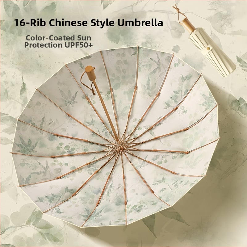 Antik stílusú 16 bordás ernyő alumínium vázzal, összecsukható, UPF50+ UV védelem, 170T vászon