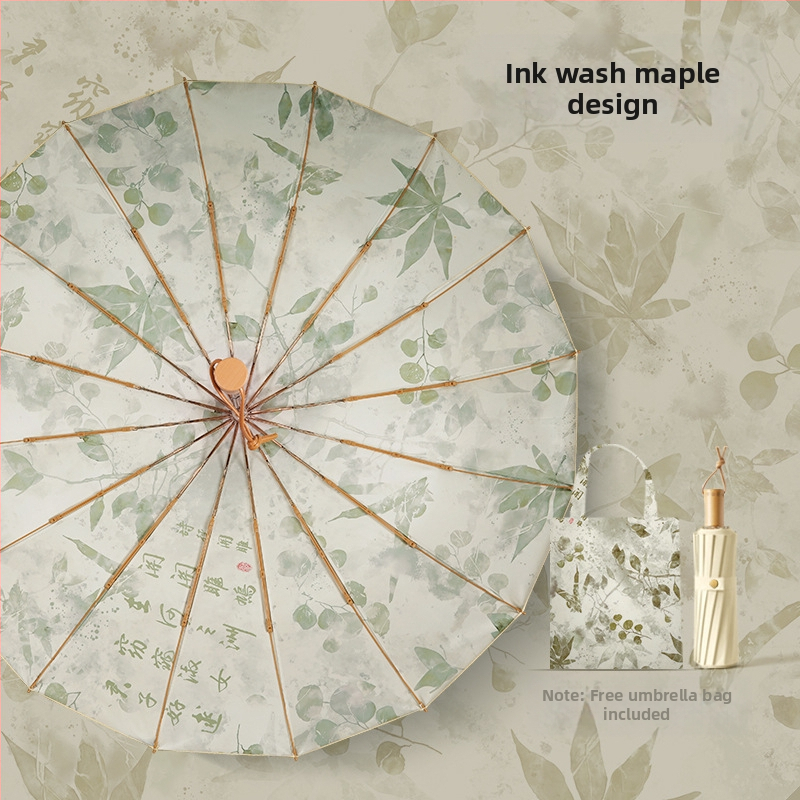 Senovinio stiliaus skėtis su 16 aliuminio rėmų, sulankstomas, UV apsauga UPF50+, 170T audinys