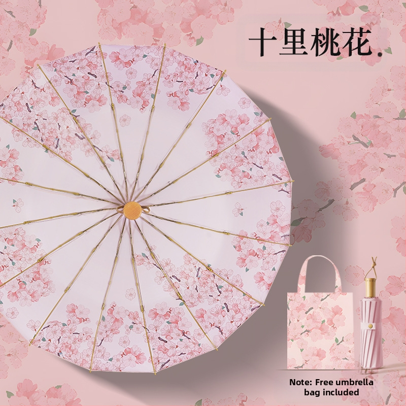 Senovinio stiliaus skėtis su 16 aliuminio rėmų, sulankstomas, UV apsauga UPF50+, 170T audinys