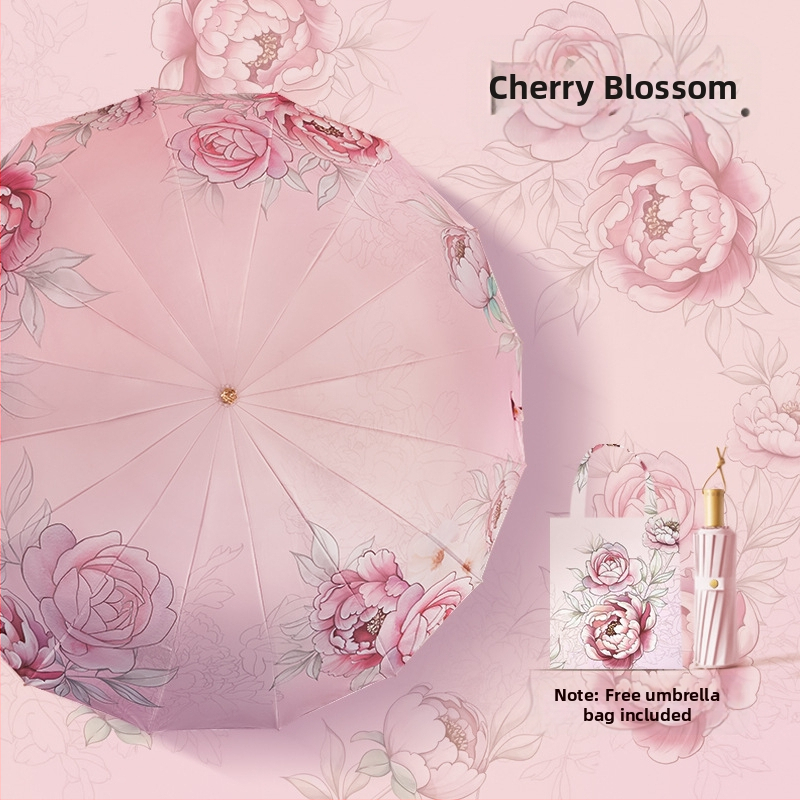 Senovinio stiliaus skėtis su 16 aliuminio rėmų, sulankstomas, UV apsauga UPF50+, 170T audinys