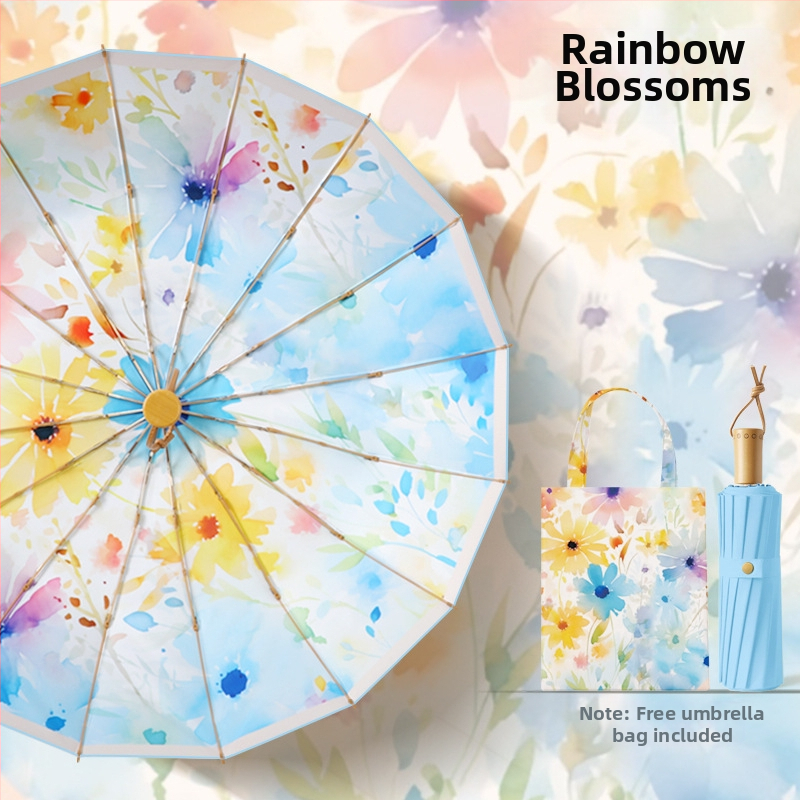 Senovinio stiliaus skėtis su 16 aliuminio rėmų, sulankstomas, UV apsauga UPF50+, 170T audinys