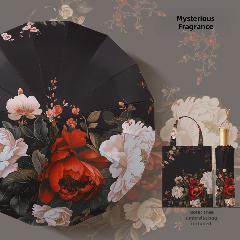 Senovinio stiliaus skėtis su 16 aliuminio rėmų, sulankstomas, UV apsauga UPF50+, 170T audinys