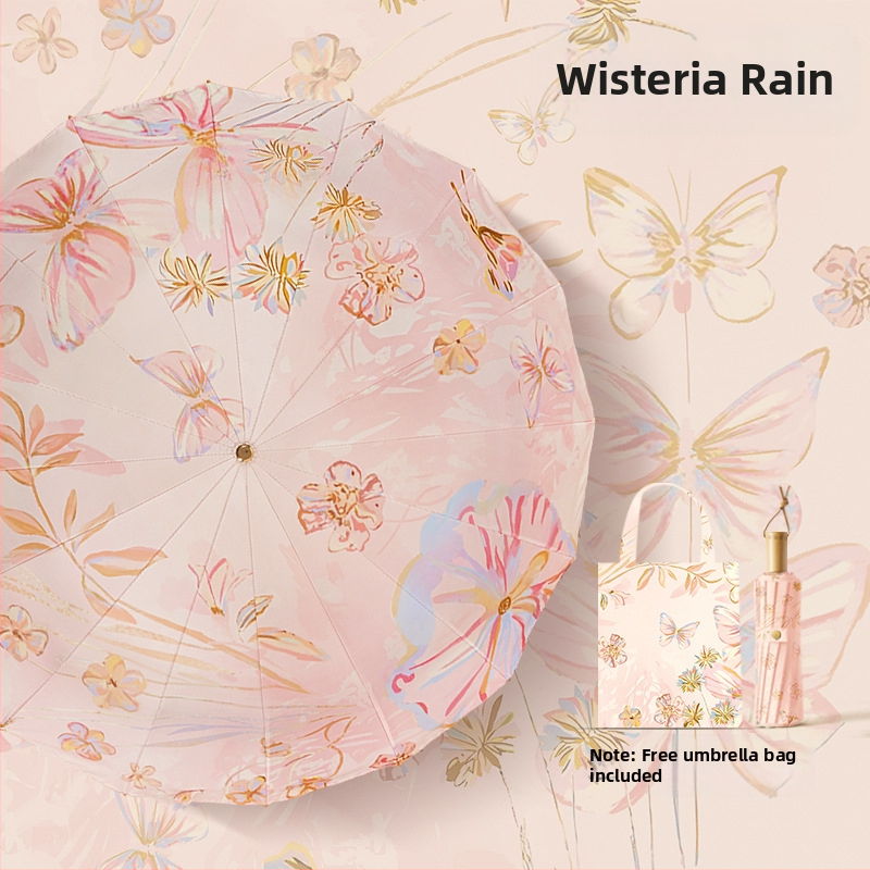 Senovinio stiliaus skėtis su 16 aliuminio rėmų, sulankstomas, UV apsauga UPF50+, 170T audinys