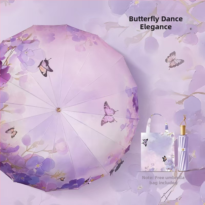 Senovinio stiliaus skėtis su 16 aliuminio rėmų, sulankstomas, UV apsauga UPF50+, 170T audinys