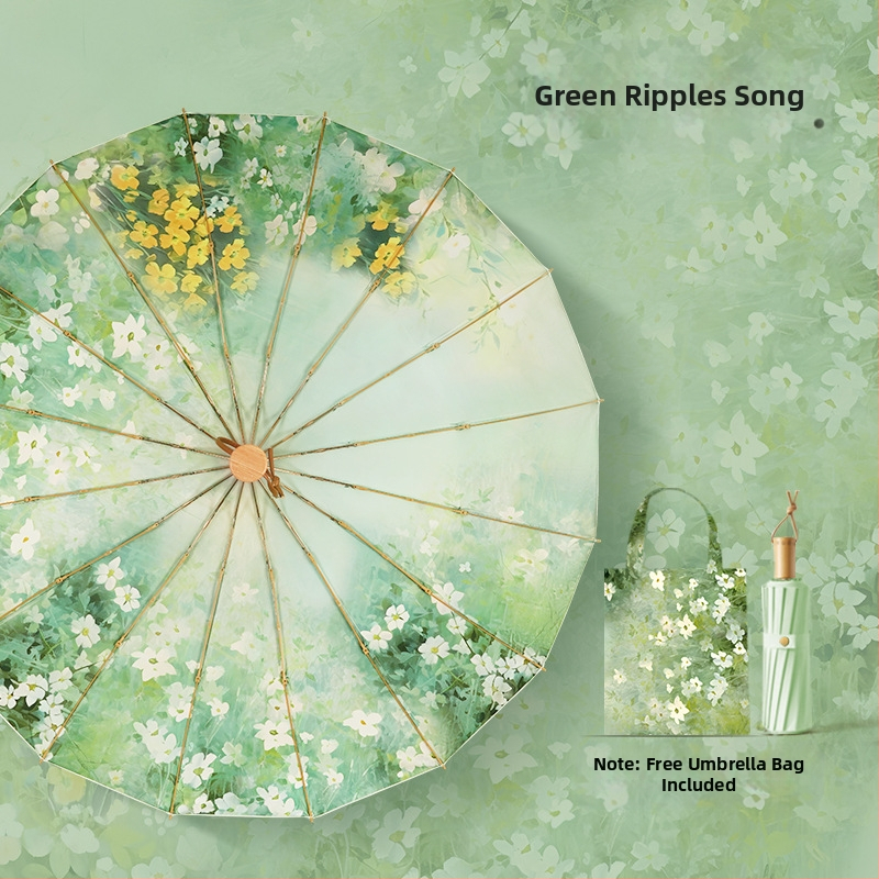 Senovinio stiliaus skėtis su 16 aliuminio rėmų, sulankstomas, UV apsauga UPF50+, 170T audinys