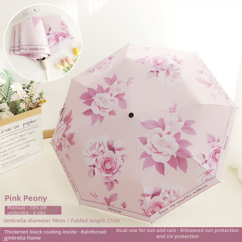 Good Mood moterų skėtis su 8 plieno strypais, 190T poliesterio audinys, UPF>50, rankinis atidarymas