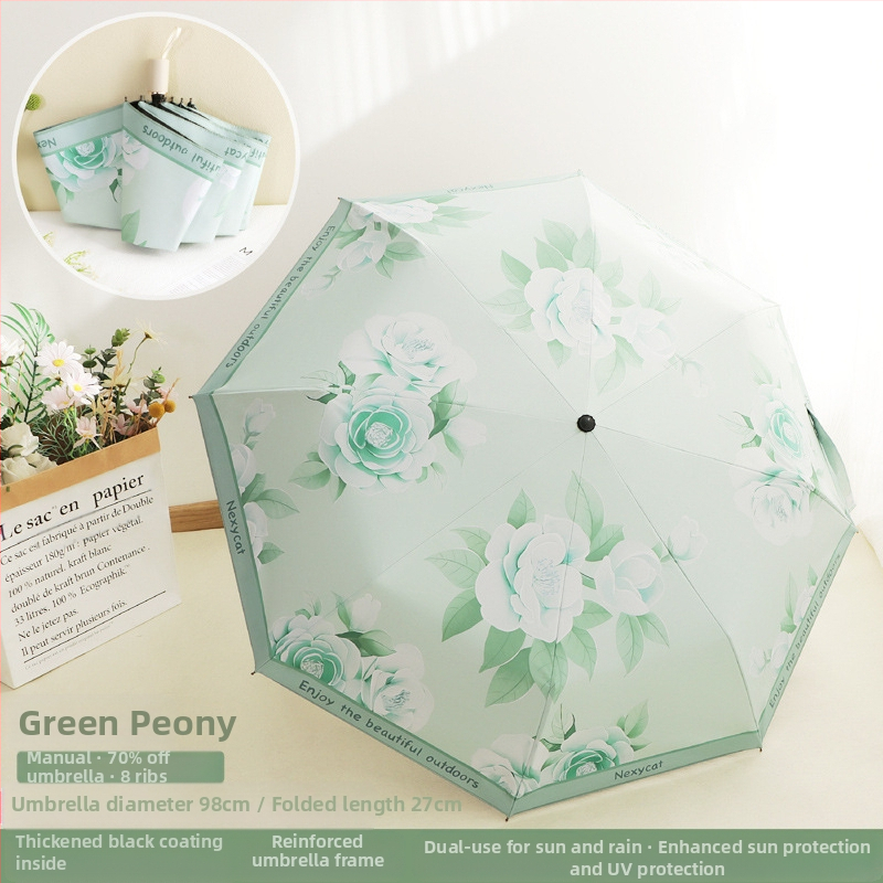 Good Mood moterų skėtis su 8 plieno strypais, 190T poliesterio audinys, UPF>50, rankinis atidarymas