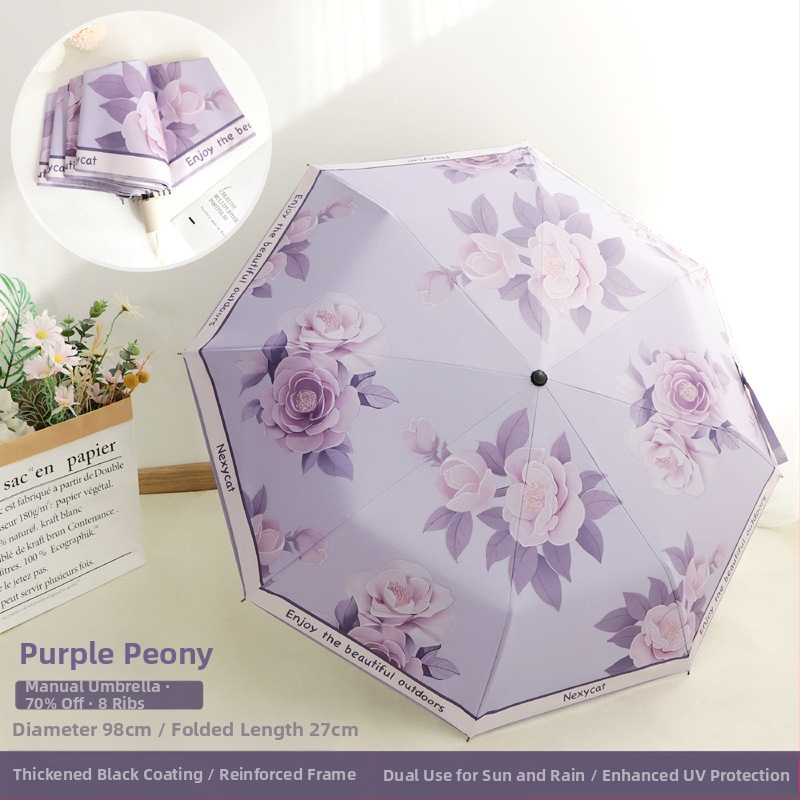 Good Mood moterų skėtis su 8 plieno strypais, 190T poliesterio audinys, UPF>50, rankinis atidarymas