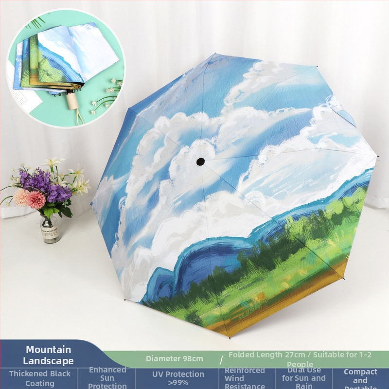 Good Mood moterų skėtis su 8 plieno strypais, 190T poliesterio audinys, UPF>50, rankinis atidarymas