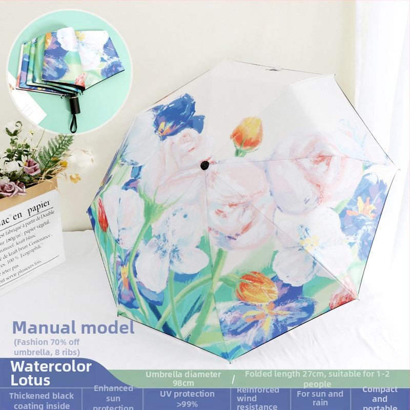 Good Mood moterų skėtis su 8 plieno strypais, 190T poliesterio audinys, UPF>50, rankinis atidarymas