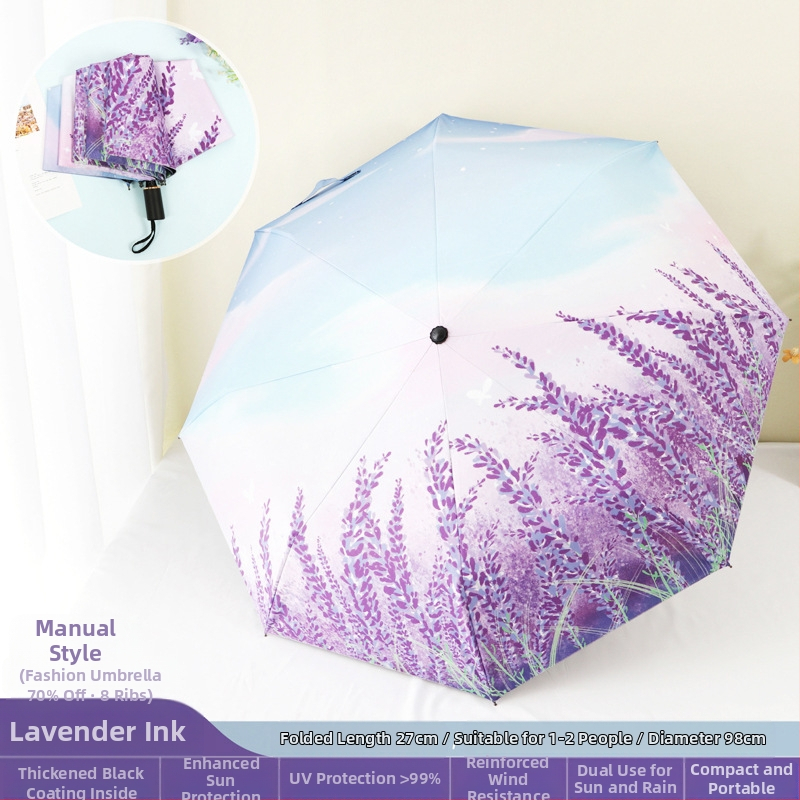 Good Mood moterų skėtis su 8 plieno strypais, 190T poliesterio audinys, UPF>50, rankinis atidarymas