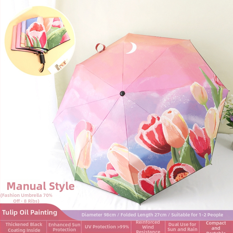 Good Mood moterų skėtis su 8 plieno strypais, 190T poliesterio audinys, UPF>50, rankinis atidarymas