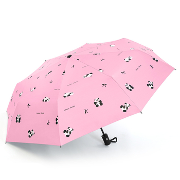 Ομπρέλα για ήλιο και βροχή, διπλής χρήσης, σχέδιο καρτούν με τρεις πτυχώσεις, 8 ραβδών σιδερένιος σκελετός, χειροκίνητο άνοιγμα, UV PA+++