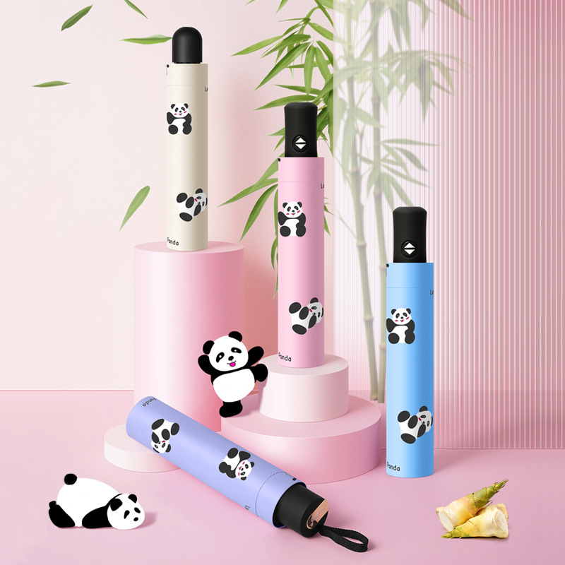 Dvostrani kišobran za sunce i kišu, trodijelni karikaturni dizajn, okvir od željeza s 8 rebara, ručno otvaranje, UV zaštita PA+++