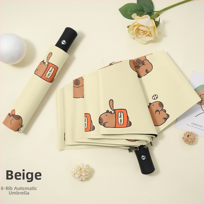 Dviejų funkcijų skėtis nuo saulės ir lietaus, animacinio stiliaus trim dalimis, 8 ribų plieno rėmas, rankinis atidarymas, UV apsauga PA+++