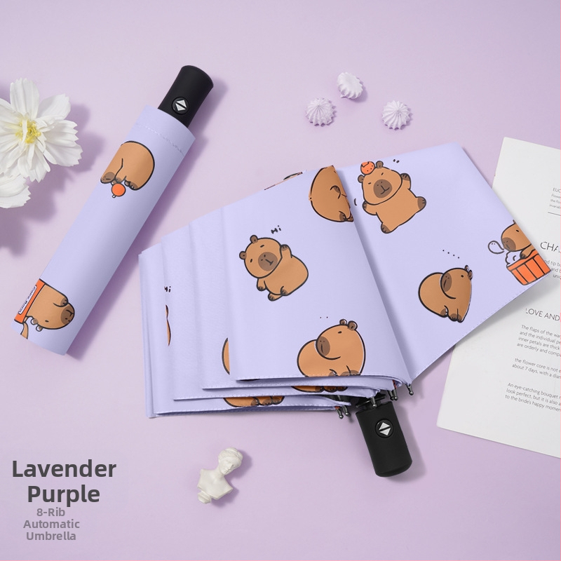 Dviejų funkcijų skėtis nuo saulės ir lietaus, animacinio stiliaus trim dalimis, 8 ribų plieno rėmas, rankinis atidarymas, UV apsauga PA+++