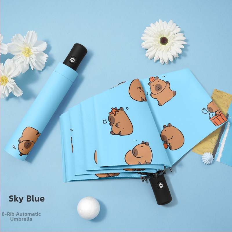 Dviejų funkcijų skėtis nuo saulės ir lietaus, animacinio stiliaus trim dalimis, 8 ribų plieno rėmas, rankinis atidarymas, UV apsauga PA+++