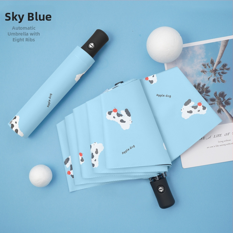 Dviejų funkcijų skėtis nuo saulės ir lietaus, animacinio stiliaus trim dalimis, 8 ribų plieno rėmas, rankinis atidarymas, UV apsauga PA+++