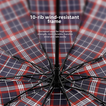 Κλασική καρό ομπρέλα, χειροκίνητη αναδιπλούμενη, unisex, ελαφριά, σιδερένιος σκελετός με 10 ακτίνες, λαβή από καουτσούκ, ύφασμα 170T, δυνατότητα εκτύπωσης λογότυπου