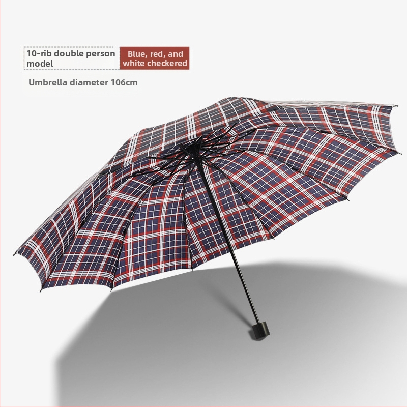 Klasszikus kockás összecsukható esernyő, manuális nyitás/zárás, uniszex, könnyű, 10 bordás vasváz, gumírozott fogantyú, 170T anyag, logó nyomás lehetséges