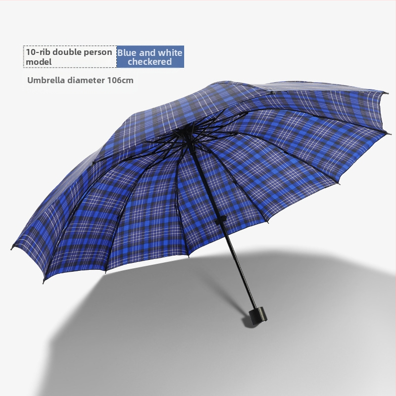 Klasszikus kockás összecsukható esernyő, manuális nyitás/zárás, uniszex, könnyű, 10 bordás vasváz, gumírozott fogantyú, 170T anyag, logó nyomás lehetséges