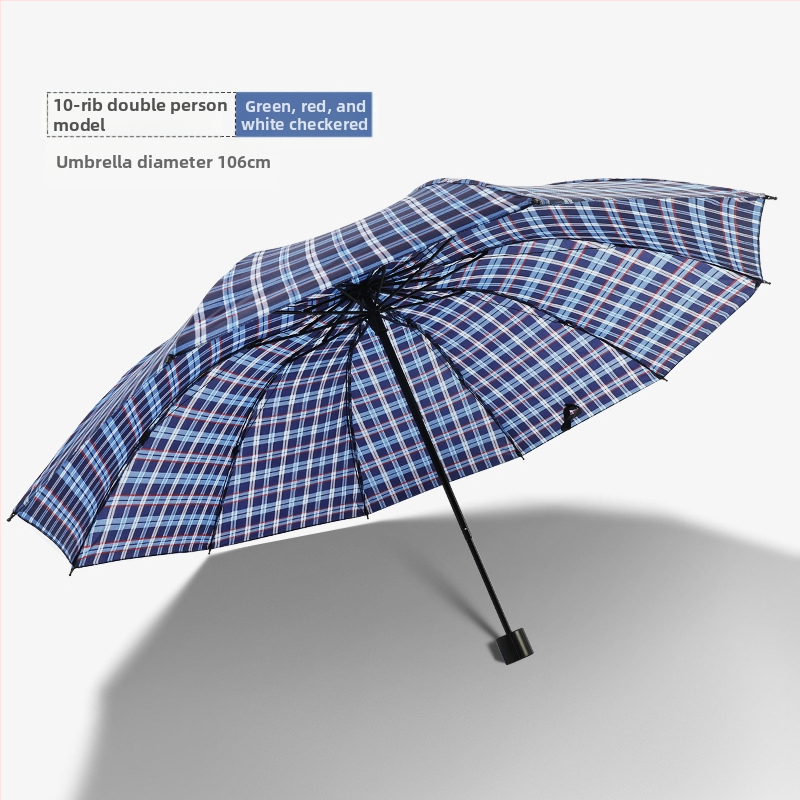 Klasszikus kockás összecsukható esernyő, manuális nyitás/zárás, uniszex, könnyű, 10 bordás vasváz, gumírozott fogantyú, 170T anyag, logó nyomás lehetséges