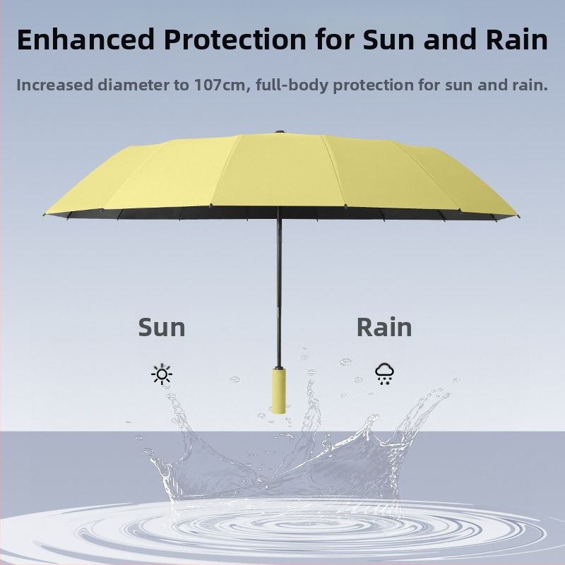 Сгъваем чадър за слънце със 16 ребра, автоматично отваряне, UPF > 50 UV защита, метална пръчка и пластмасова дръжка, възможност за печат на лого