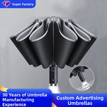 Automatikus fordított esernyő egyedi logó nyomtatással, fordított összecsukható kialakítás, UV védelem UPF > 50, 10 bordás váz rostból