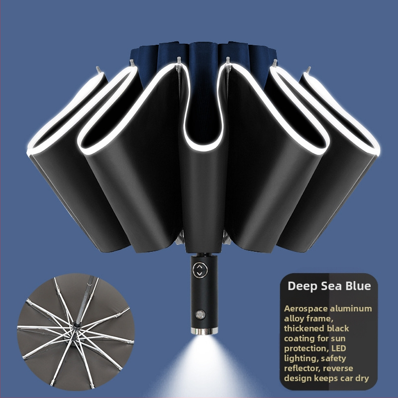 Automatikus fordított esernyő egyedi logó nyomtatással, fordított összecsukható kialakítás, UV védelem UPF > 50, 10 bordás váz rostból