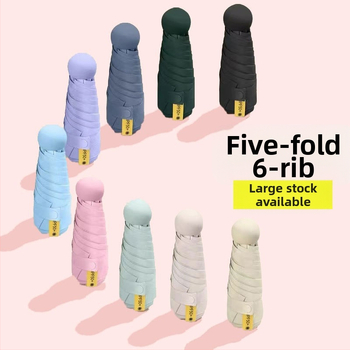 Umbrelă capsulă cu cinci segmente, de buzunar, protecție UV UPF50+, țesătură 190T, 6 brațe, tijă din oțel, mâner din plastic, deschidere manuală, umbrelă publicitară