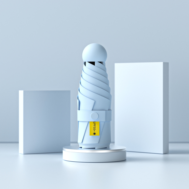 Umbrelă capsulă cu cinci segmente, de buzunar, protecție UV UPF50+, țesătură 190T, 6 brațe, tijă din oțel, mâner din plastic, deschidere manuală, umbrelă publicitară