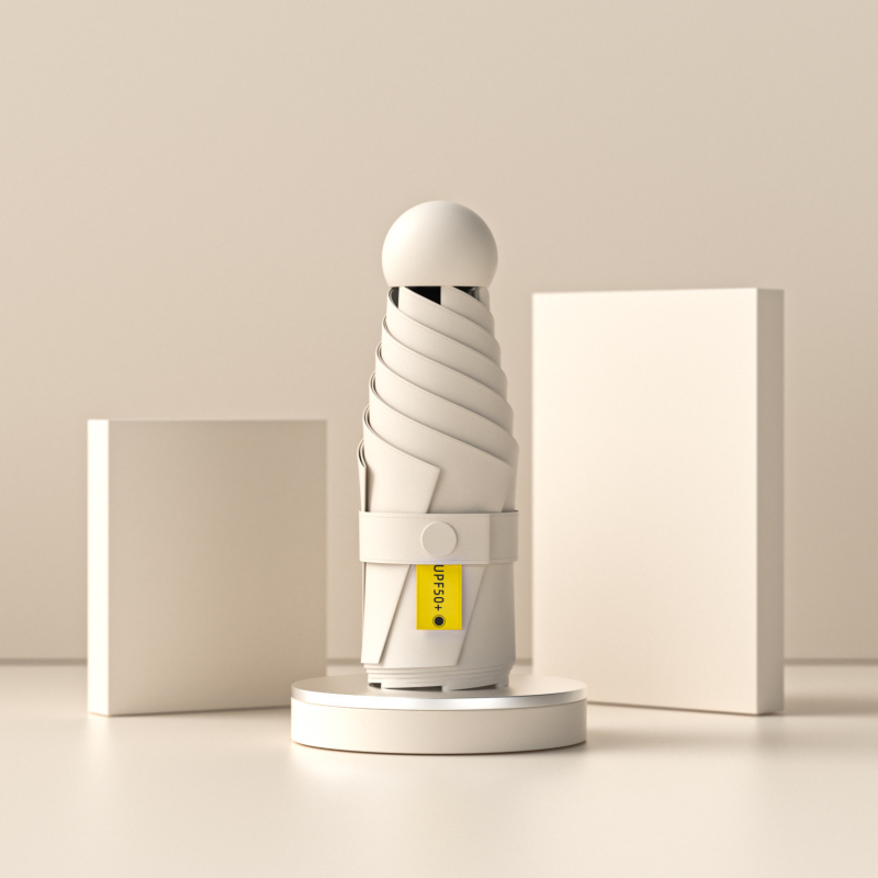 Umbrelă capsulă cu cinci segmente, de buzunar, protecție UV UPF50+, țesătură 190T, 6 brațe, tijă din oțel, mâner din plastic, deschidere manuală, umbrelă publicitară