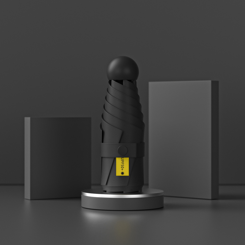 Umbrelă capsulă cu cinci segmente, de buzunar, protecție UV UPF50+, țesătură 190T, 6 brațe, tijă din oțel, mâner din plastic, deschidere manuală, umbrelă publicitară