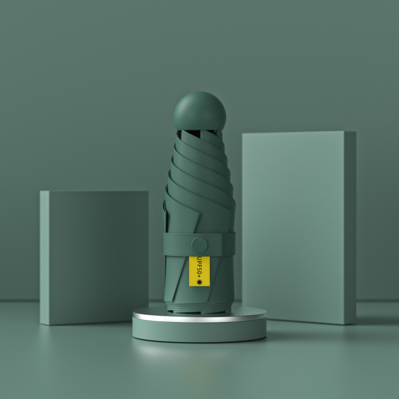 Umbrelă capsulă cu cinci segmente, de buzunar, protecție UV UPF50+, țesătură 190T, 6 brațe, tijă din oțel, mâner din plastic, deschidere manuală, umbrelă publicitară