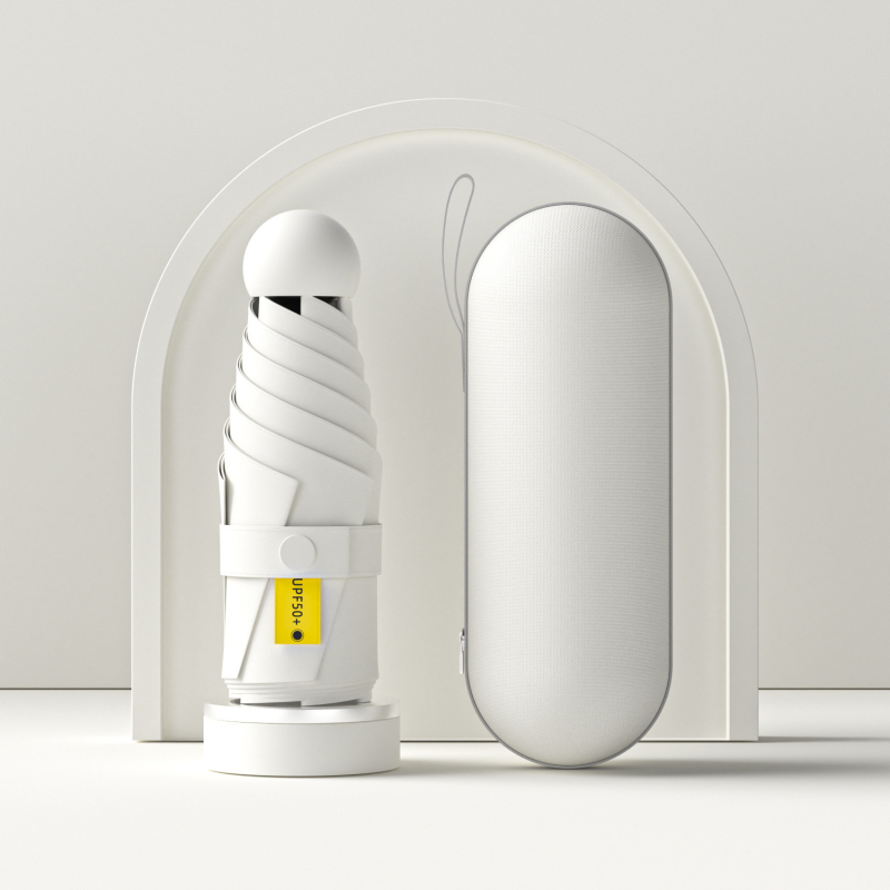 Umbrelă capsulă cu cinci segmente, de buzunar, protecție UV UPF50+, țesătură 190T, 6 brațe, tijă din oțel, mâner din plastic, deschidere manuală, umbrelă publicitară