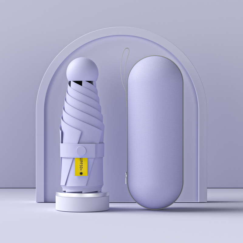 Umbrelă capsulă cu cinci segmente, de buzunar, protecție UV UPF50+, țesătură 190T, 6 brațe, tijă din oțel, mâner din plastic, deschidere manuală, umbrelă publicitară