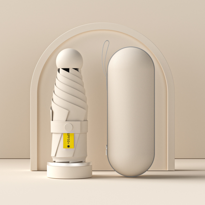 Umbrelă capsulă cu cinci segmente, de buzunar, protecție UV UPF50+, țesătură 190T, 6 brațe, tijă din oțel, mâner din plastic, deschidere manuală, umbrelă publicitară